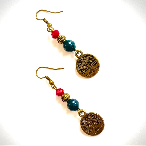 Brass curly tree women earrings - Picture 2 of 4